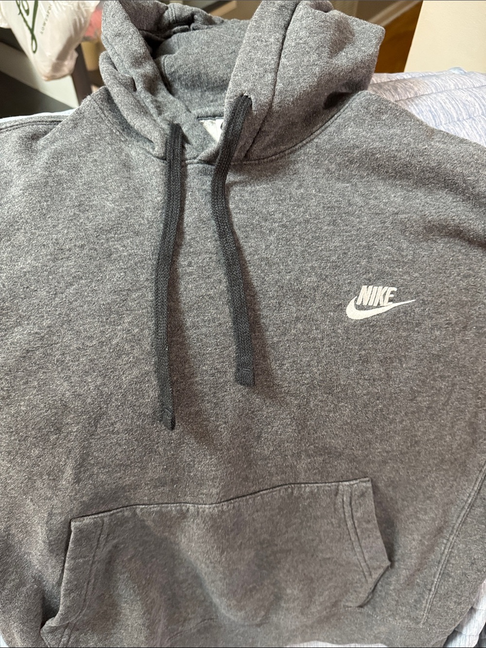 Nike Men's Dark Gray Pullover Hoodie with White Logo